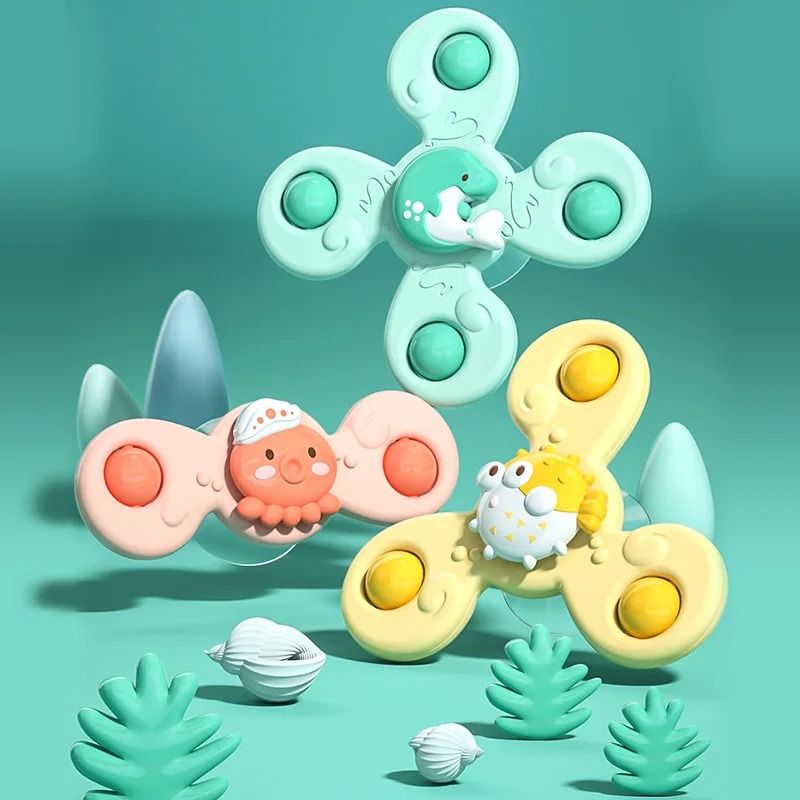 Montessori Suction Spinner Bath Toy Baby Sensory Teether Rattle