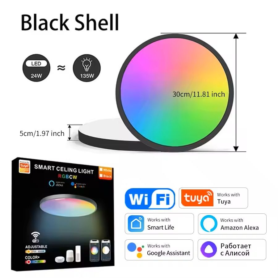 Smart WiFi RGB Ceiling Light Circular Ambient Lamp with App Control