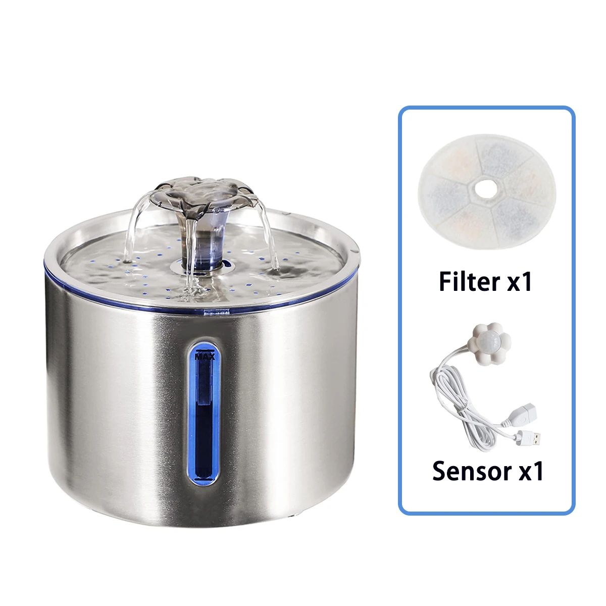 PureFlow Stainless Pet Fountain – Cat Water Fountain 2.5L Automatic Dispenser