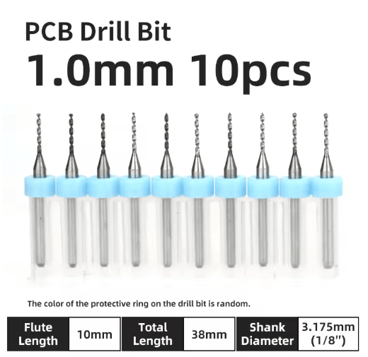 TOOLEYE Micro PCB Drill Bit Set – 10pcs Precision CNC Drills (0.1–3.175mm, 1/8 Shank)