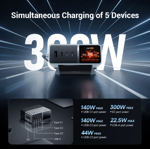 CUKTECH 30 Ultra 300W GaN Desktop Charging Station with Smart IPS Display