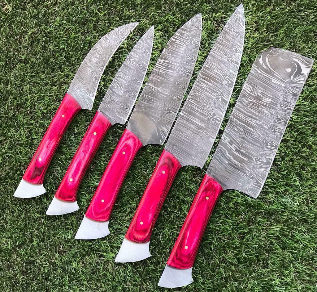 Unique Twist Damascus Steel Chef Knives Set | Full Tang Kitchen Knives