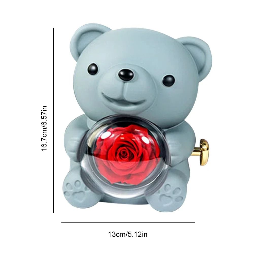 Eternal Rose Bear Jewelry Gift Box Romantic Rotating Rose Case