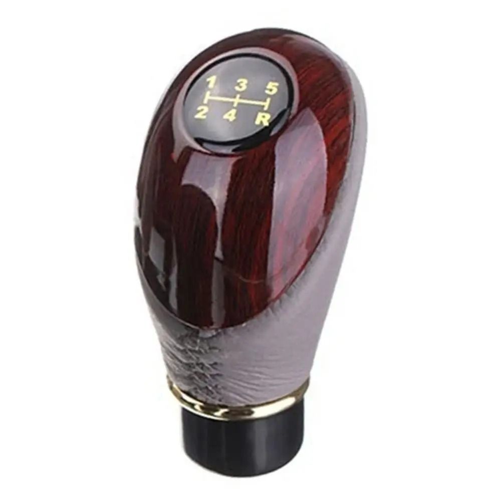 Universal Car Shift Knob – Wooden & PU Leather 5-Speed Lever – High-Yield Automotive Interaction Hub