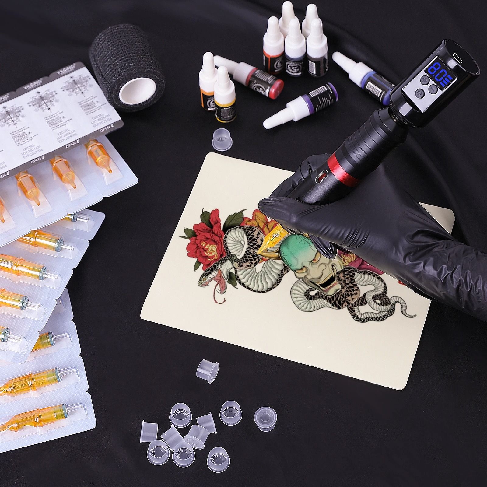 Wireless Tattoo Machine Kit with Rechargeable Battery and Cartridge Needles