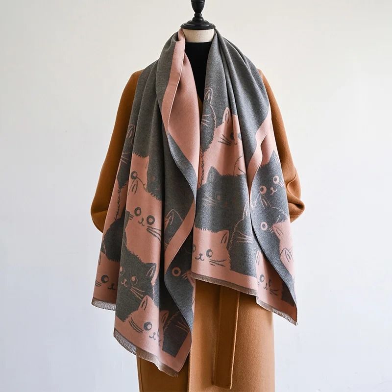 2024 Fashion Cute Cat Jacquard Pashmina | Premium Cashmere Winter Warmth Shawl & Coldproof Blanket System