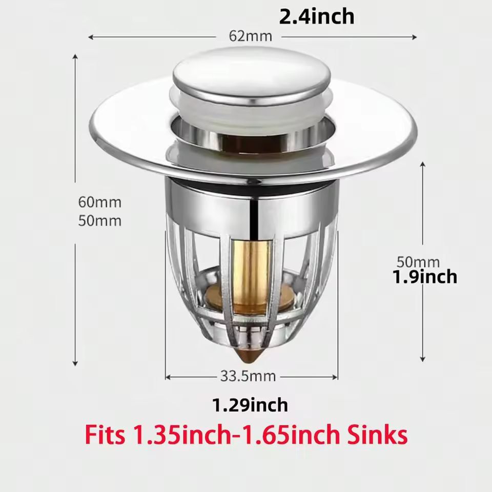 Premium Universal Pop-Up Sink Drain Stopper with Built-in Hair Catcher