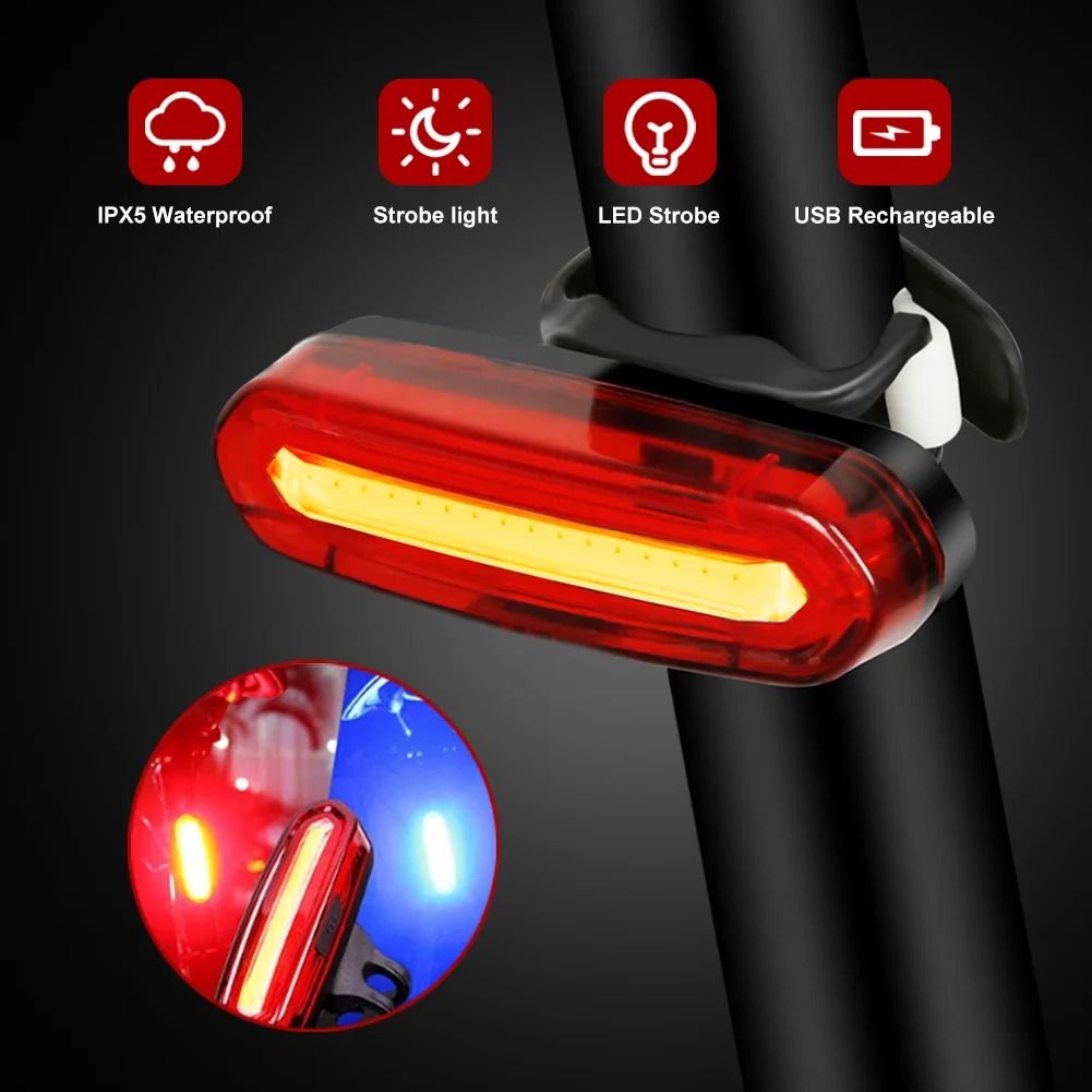 USB Rechargeable Bicycle Rear Taillight LED Safety Warning Lamp