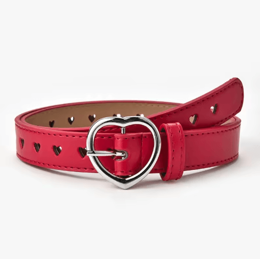 Childrens Faux Leather Belt Cute Peach Heart Buckle Waistband for Girls