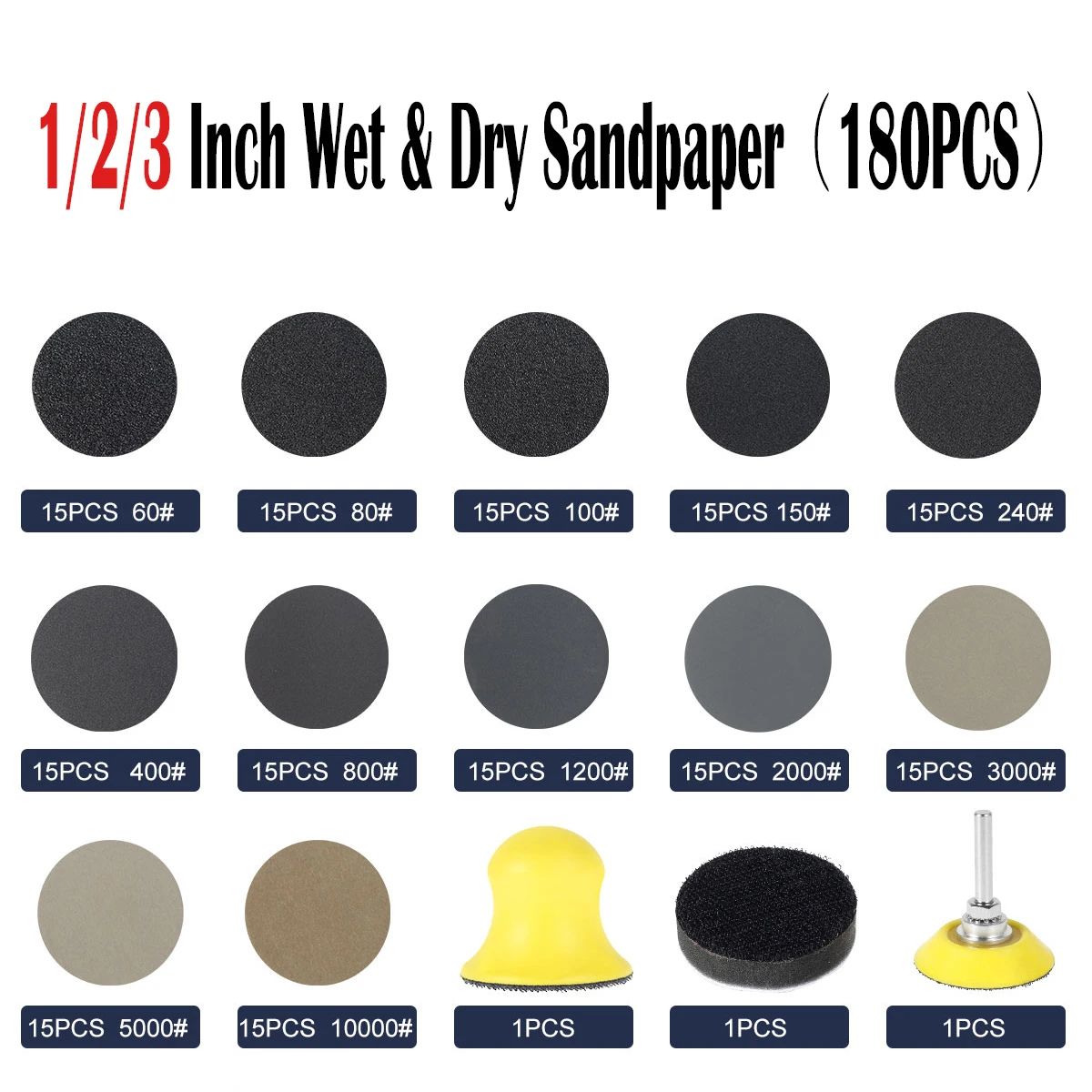 180 Piece Sanding Discs Kit Wet Dry Hook and Loop Sandpaper Set for Rotary Tools