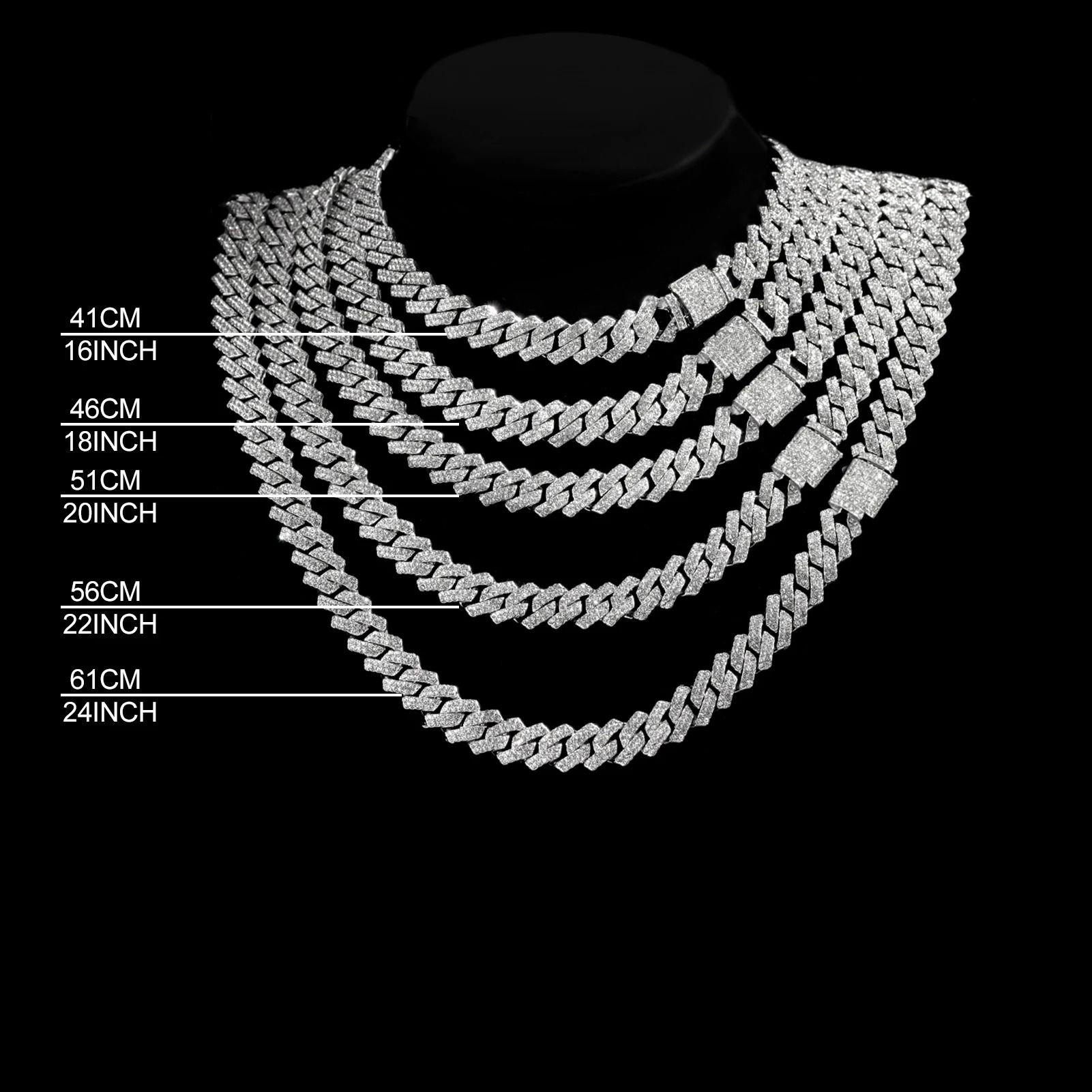 Iced Cuban Chain Necklace 20 Inch Hip Hop Style Diamond Look Unisex Jewelry