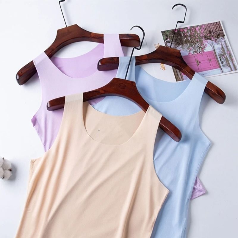 Women Ice Silk Seamless Racerback Tank Top