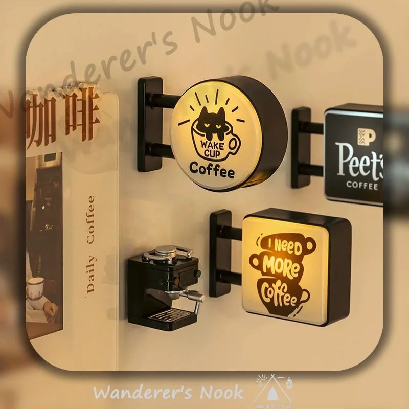 Coffee Corner Magnetic Light Sign | Miniature Glowing Neon Decor for Fridge & Pegboard