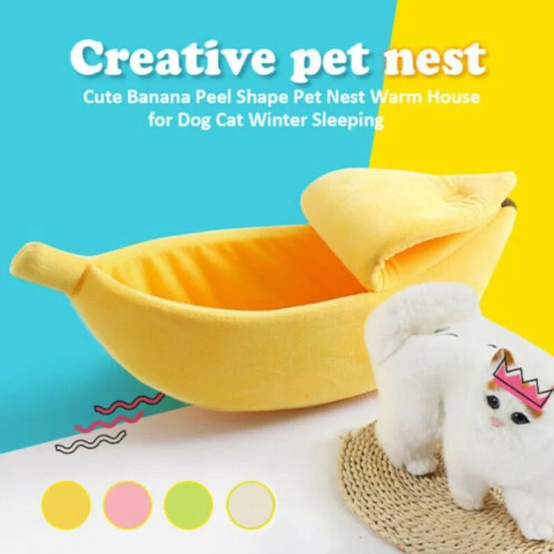 Banana Cat Bed House Cozy Pet Mat Warm Portable Cat and Dog Cushion Bed