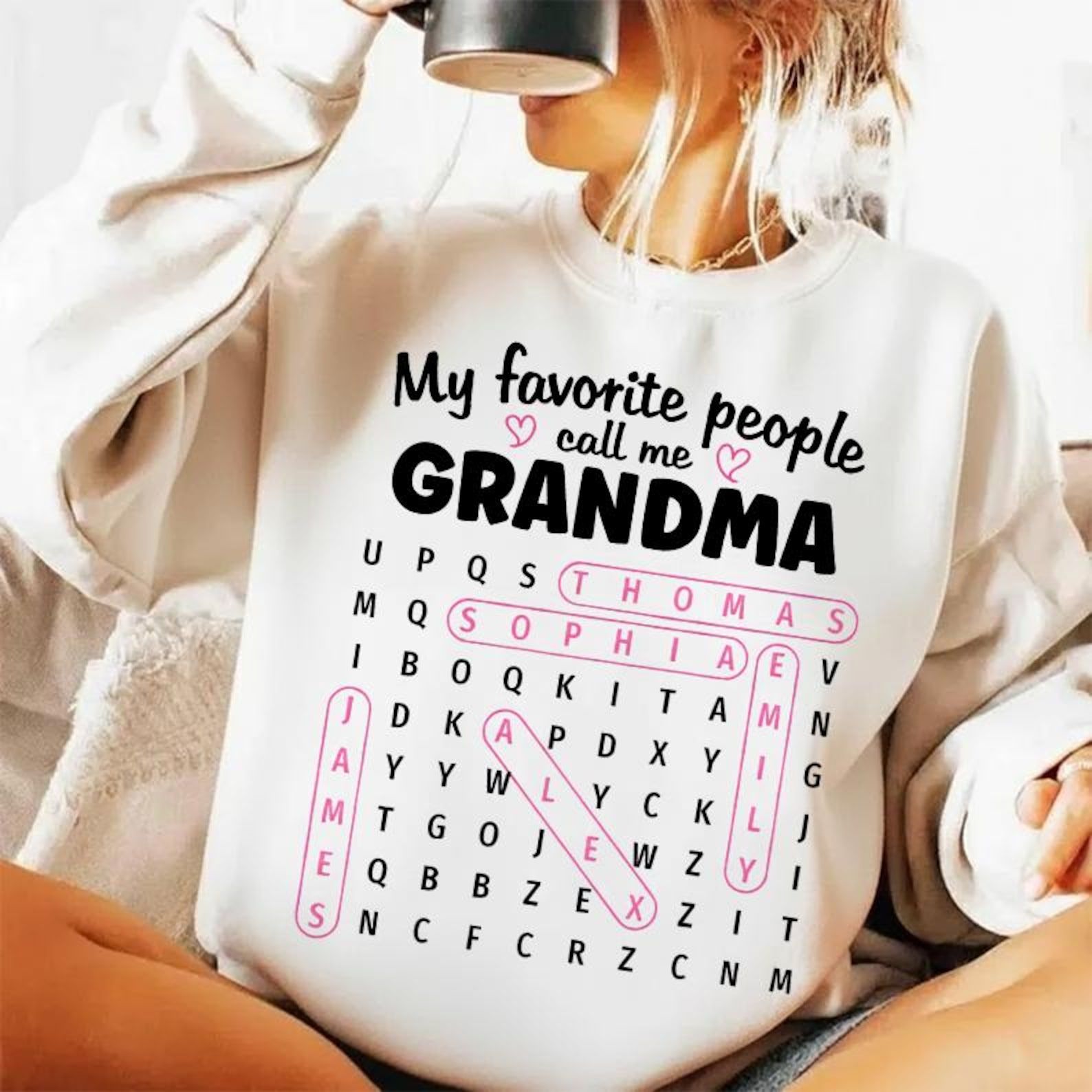 My Favorite People Call Me Grandma Shirt Personalized Word Search Graphic Tee Custom Grandma T-Shirt