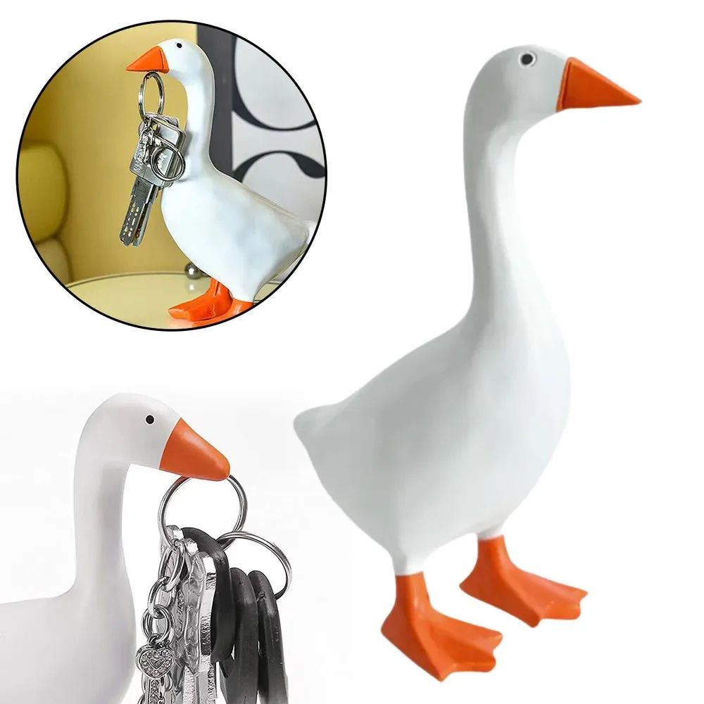 Cute Magnetic Goose Key Holder – Resin Decorative Figurine Entryway Organizer