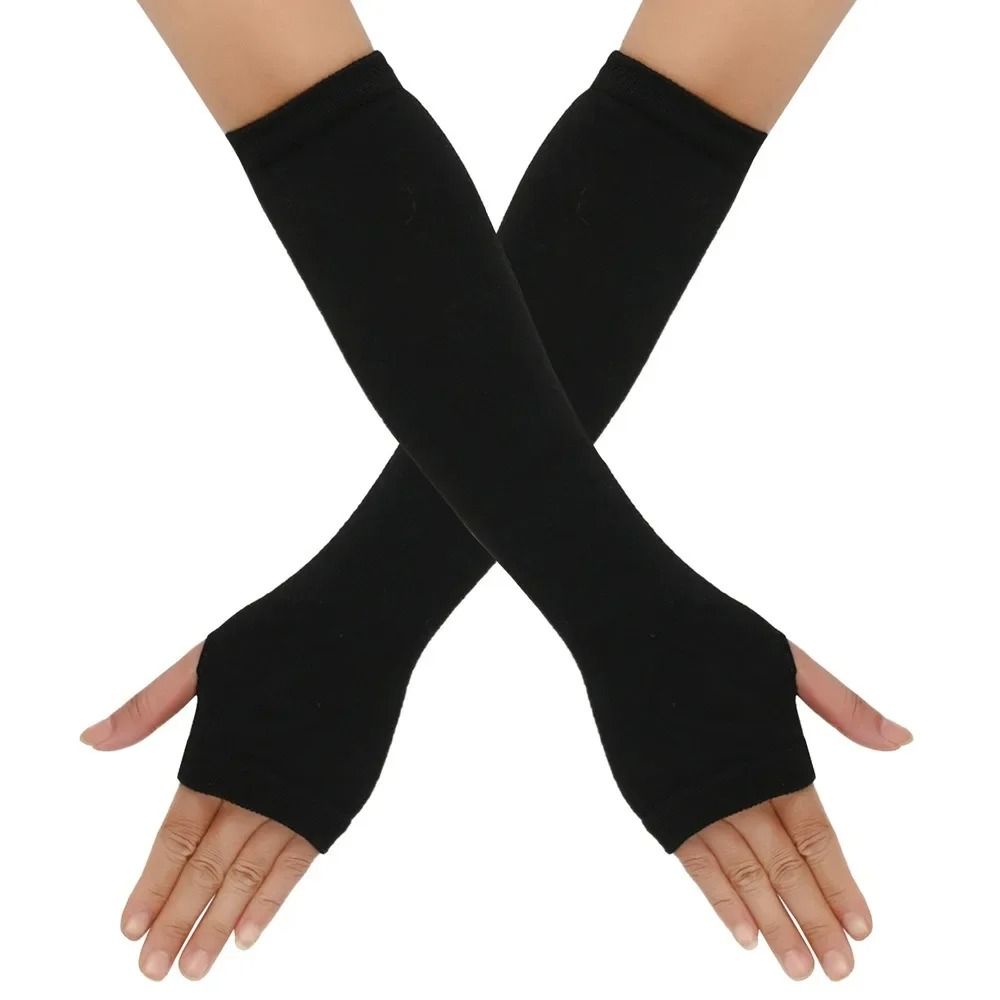Warmer Knitted Long Fingerless Gloves Lady Striped Elbow Mittens