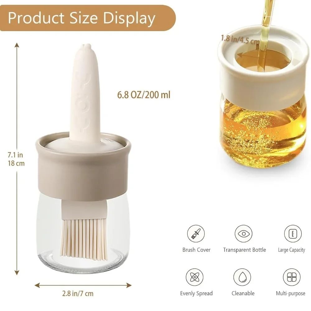 2-in-1 oil dispenser bottle with brush, Heat-Resistant Silicone Basting Brush & Mess-Free cooking oil bottle