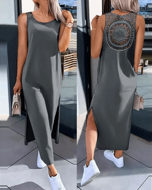 BreezeCharm Sleeveless Hollow Slit Dress