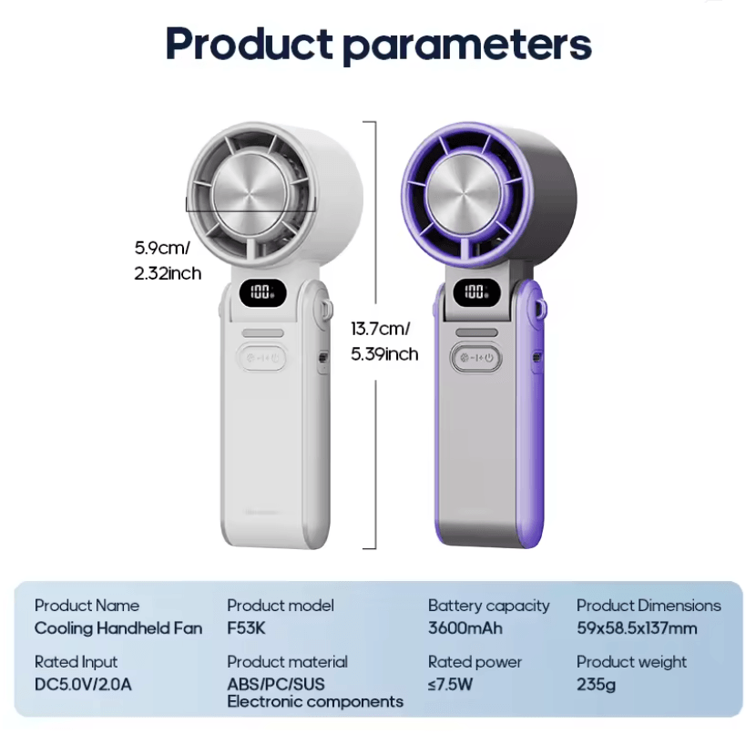 Portable Handheld Fan Rechargeable Foldable Mini Turbo Cooling Fan