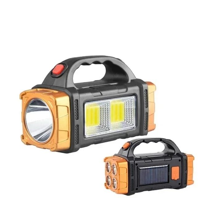 Powerful LED Flashlight with USB and Solar Rechargeable Power Bank