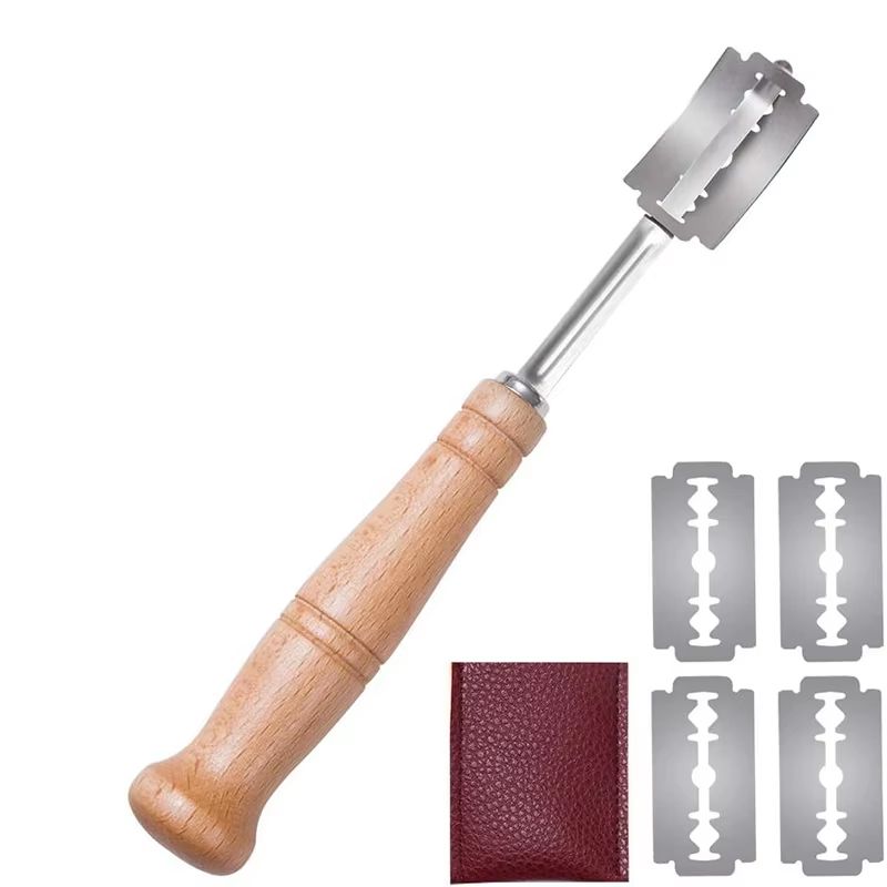 LMETJMA Premium Stainless Steel Bread Lame with Wooden Handle and Replacement Blades