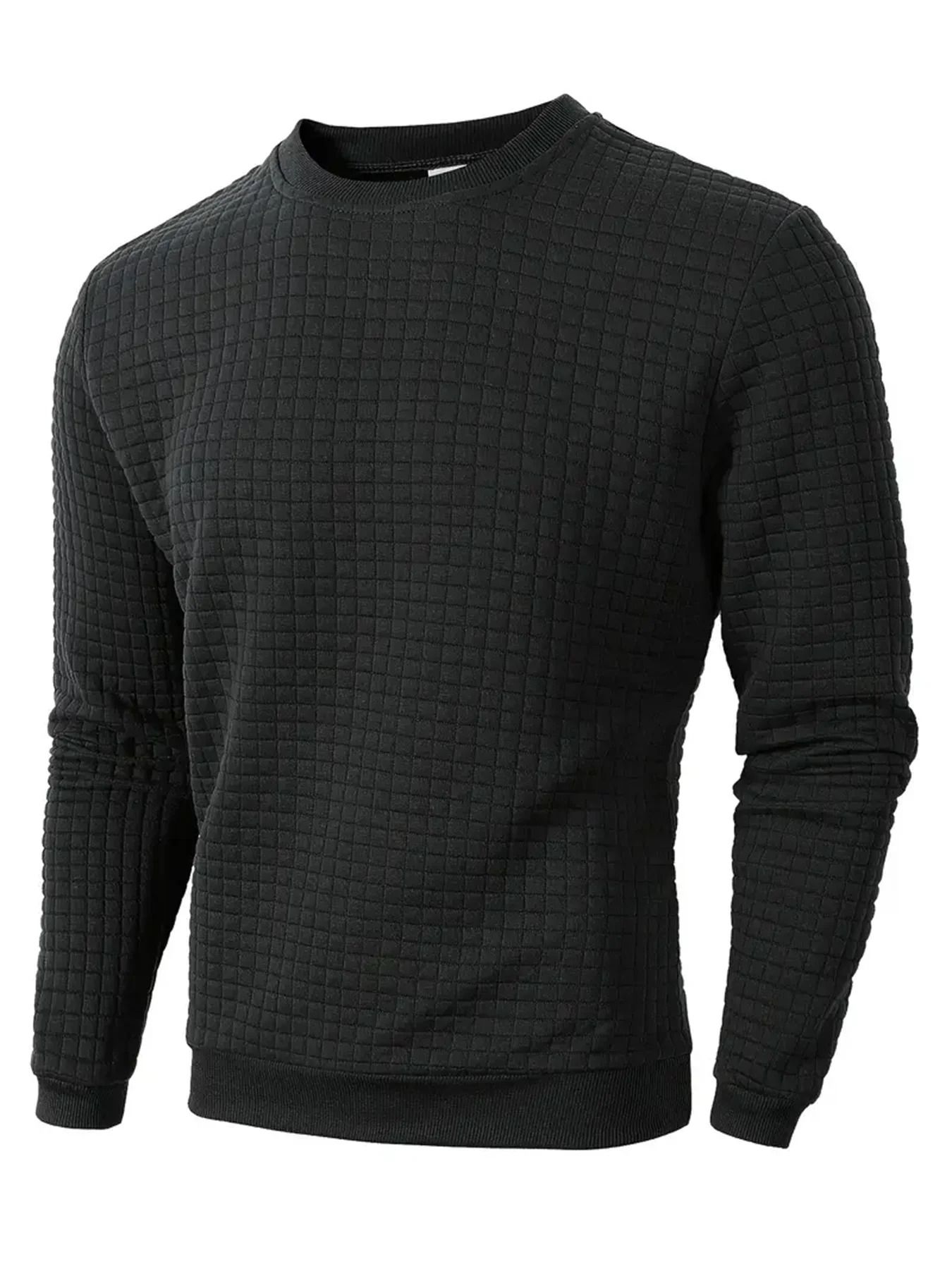 Mens Jacquard Knit Sweater Crew Neck Slim Fit Casual Pullover