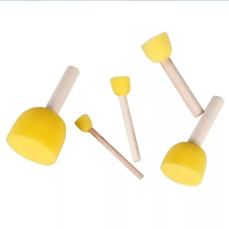 Round Sponge Paint Brushes Wooden Handle Childrens Drawing & Pottery Modeling Tool