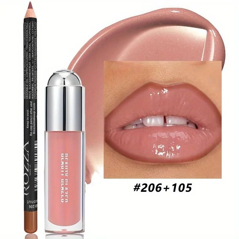 Lip Gloss and Lip Liner Set Waterproof Long Lasting Nude Combo