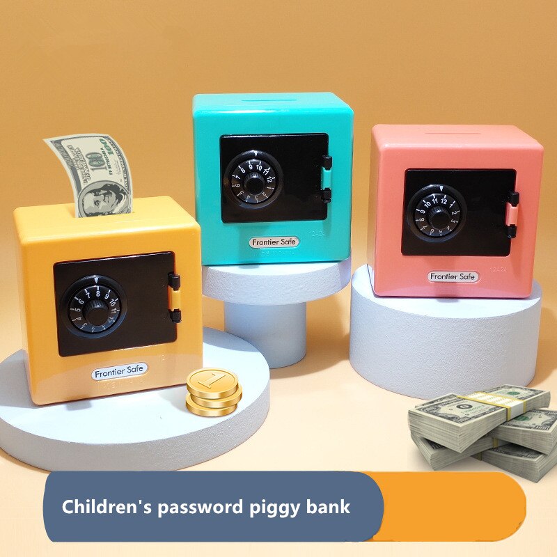 Mini ATM Piggy Bank, Retro Password Money Box for Cash & Coins,Rotating Dial Safe with Automatic Deposit Slot
