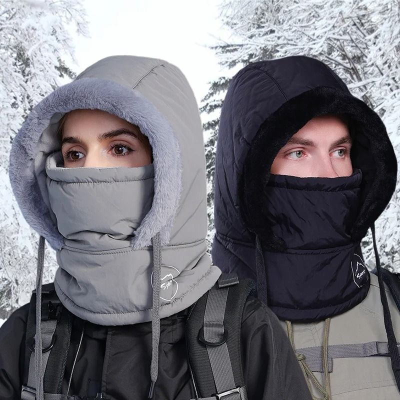 Unisex Plush Balaclava Hat Winter Warm Knitted Neck Scarf with Face Mask