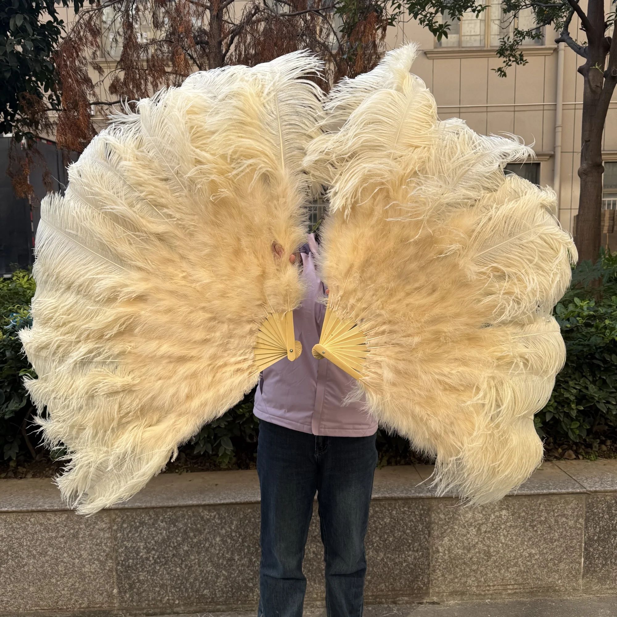 Luxury Ostrich Feather Fan – Large Folding Dance Fan for Stage, Carnival & Performance
