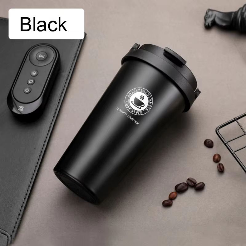 New American Simple Coffee Cup Portable Office Double-Layer Vacuum Thermos Cup with Rope Seamless Lined Mug