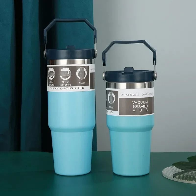 20oz/30oz Thermal Water Bottle With Straw Stainless Steel Car Coffee Mug Vacuum Flask Tumbler