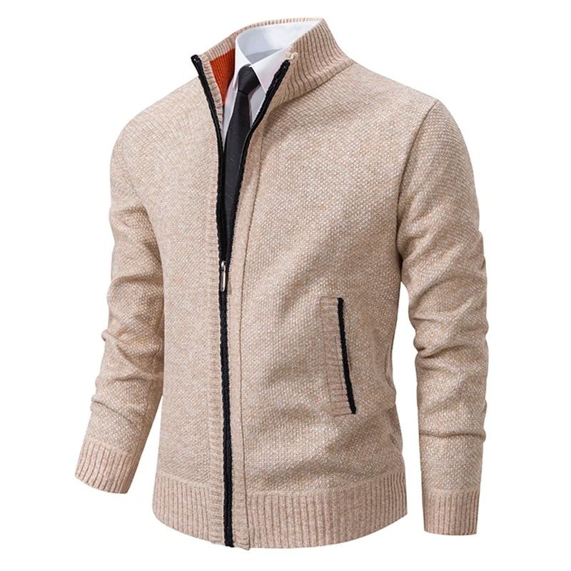 Men Casual Fleece Zipper Stand Collar Cardigan Warm Winter Sweater