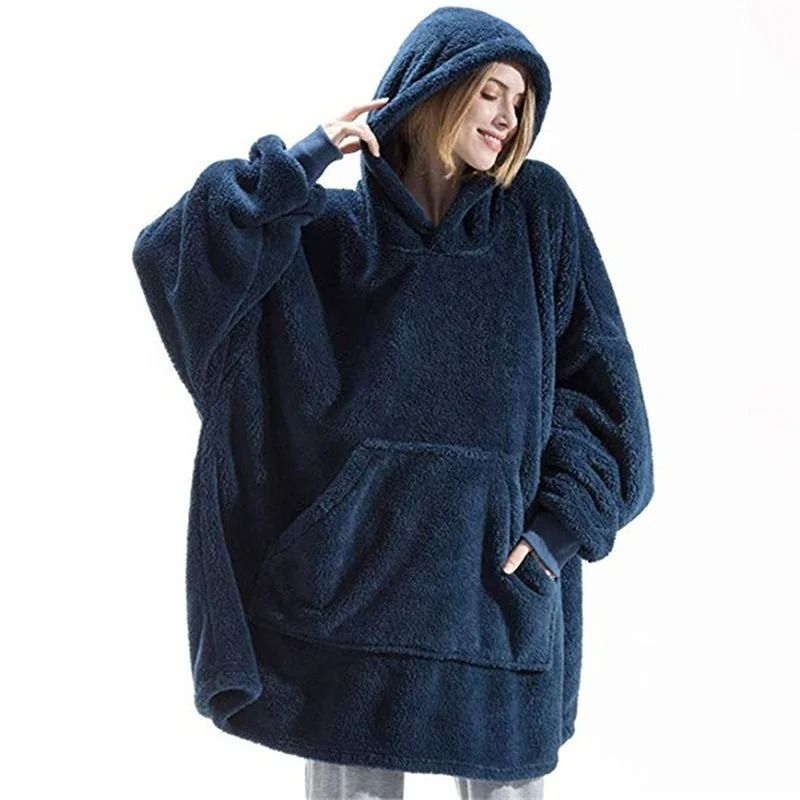 Women Winter Thick Warm Hooded Outerwear Double Fleece Pocket Pullover