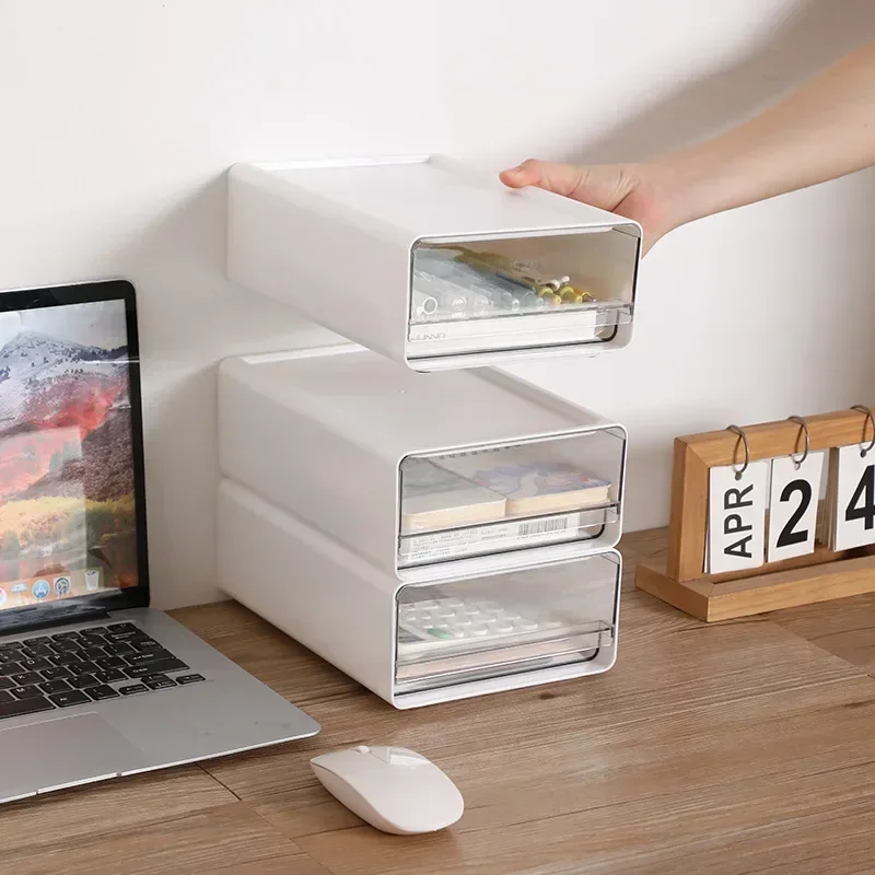 Transparent Desktop Storage Box, Drawer Type Office File Storage Box, Bedroom Study Stack Combination Portable Storage