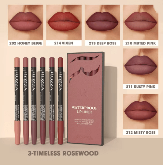 Rozza Waterproof Lip Liner Pencil Set Matte Precision Lip Definer Kit