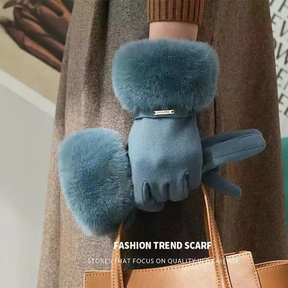 Winter Women Warm Plush Touch Screen Suede Gloves