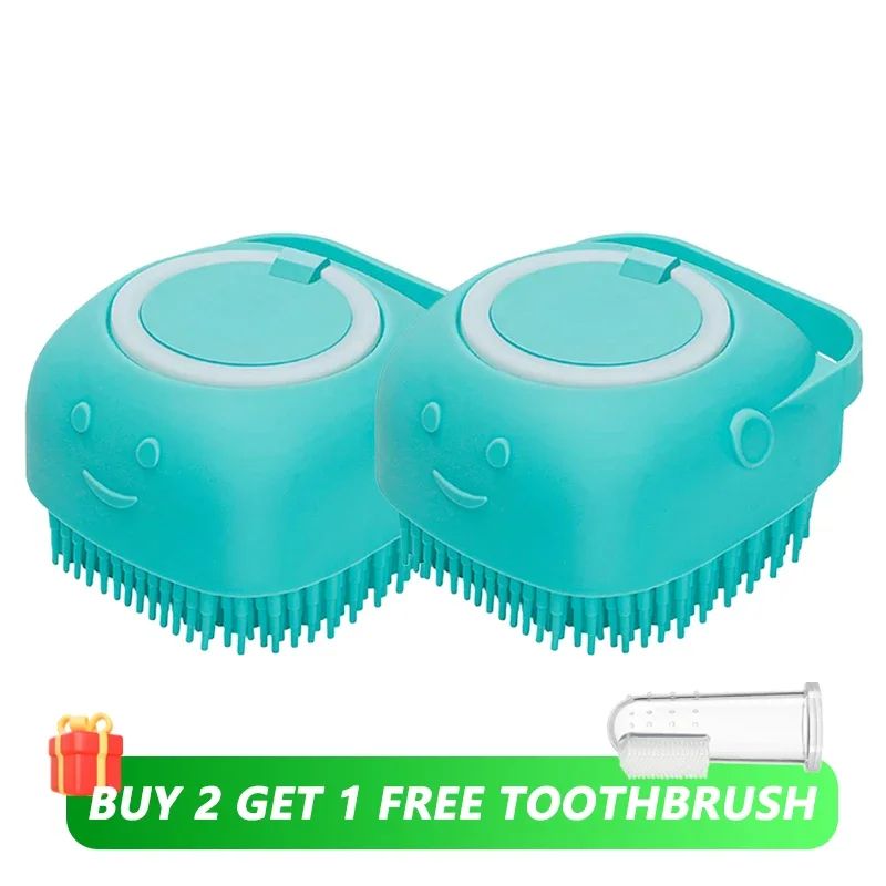 Silicone Dog Bathing Brush with Shampoo Dispenser – Soft Pet Massage Grooming Tool