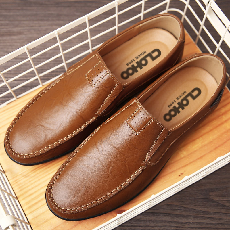 Comfortable Leather Shoes, Men's Handmade Casual Loafers, Anti-Slip Slip-On Driving Shoes for Men