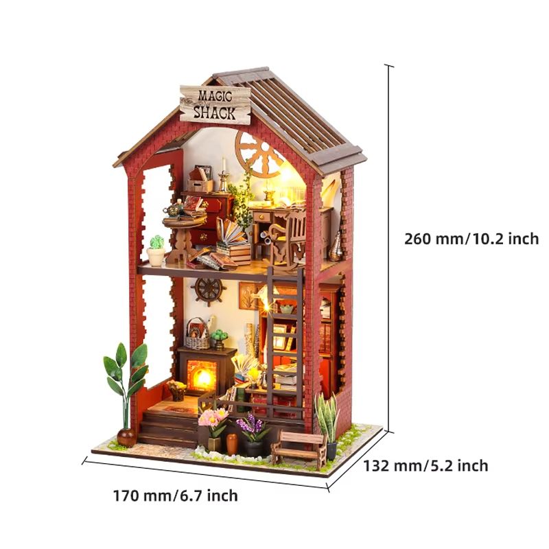 DIY Book Nook Kit Wooden Dollhouse Building Set LED Bookshelf Insert Miniature House Bookend