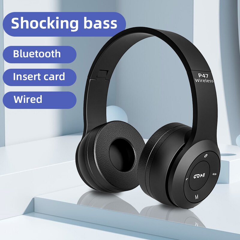 P47 Wireless Headphones, Bluetooth 5.0 Earphones, Foldable HIFI Stereo Bass, for Music Gaming, Kid Girl Earphone