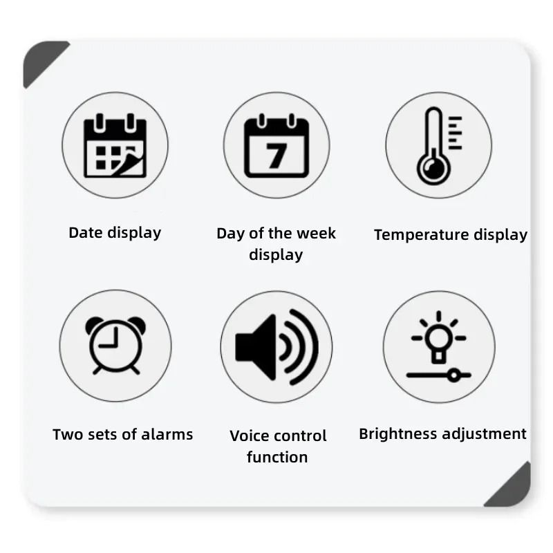 Voice Control Digital Wall Clock Large LED Display with Temperature and Dual Alarm