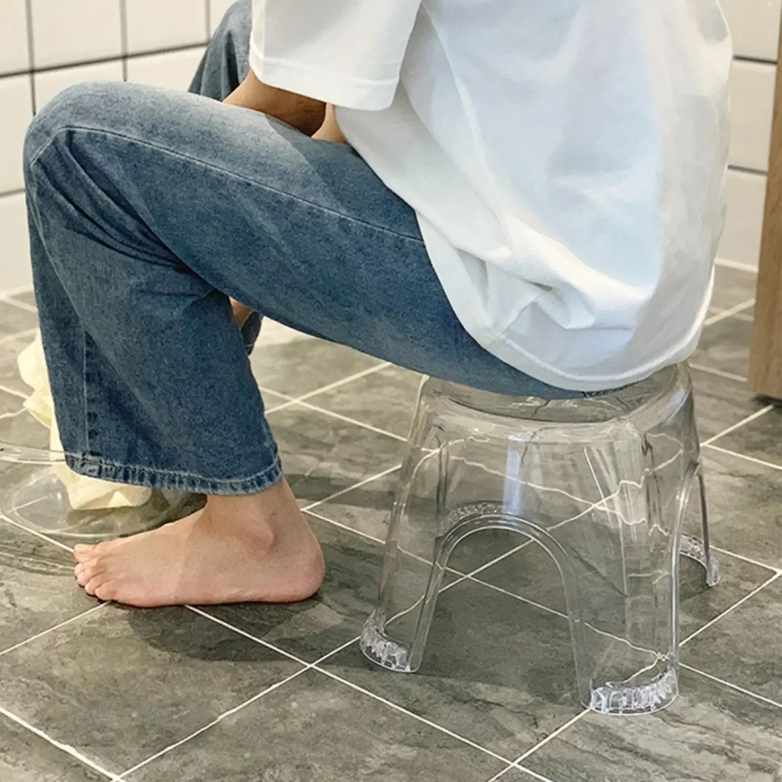 Transparent Acrylic Non-Slip Bathroom Stool