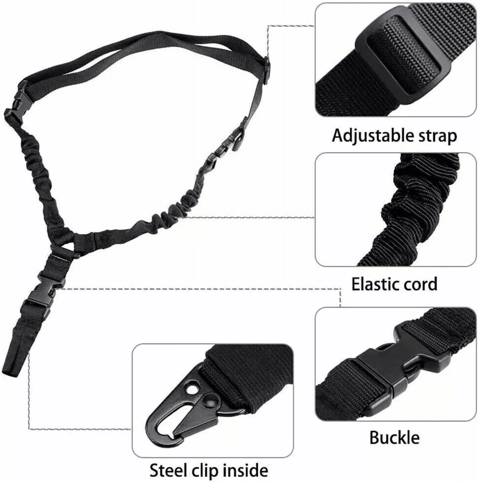 Tactical One Single Point Sling Strap Bungee Rifle Gun Sling with QD Buckle, Quick Release Hunting & Shooting Gear