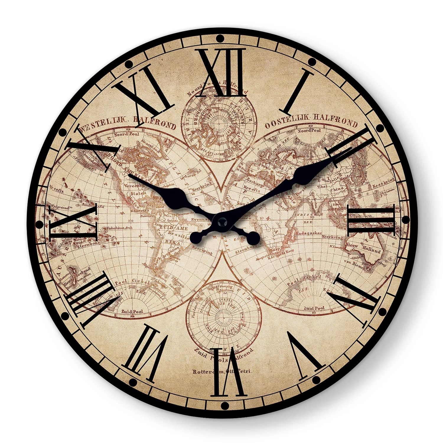 Nautical Compass Wall Clock Vintage Wooden Beach Style Silent Decor