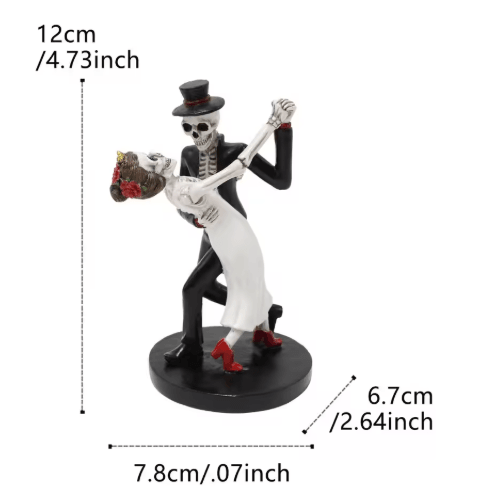Halloween Dancing Skeleton Couple 12cm Resin Tabletop Decor for Spooky Home and Party Displays