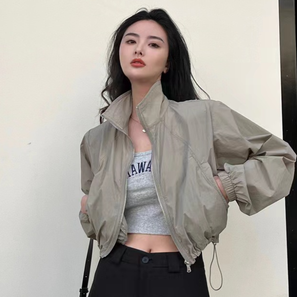 Vintage Women Windbreaker Cropped Jacket – Oversized Streetwear Fashion Top for Women