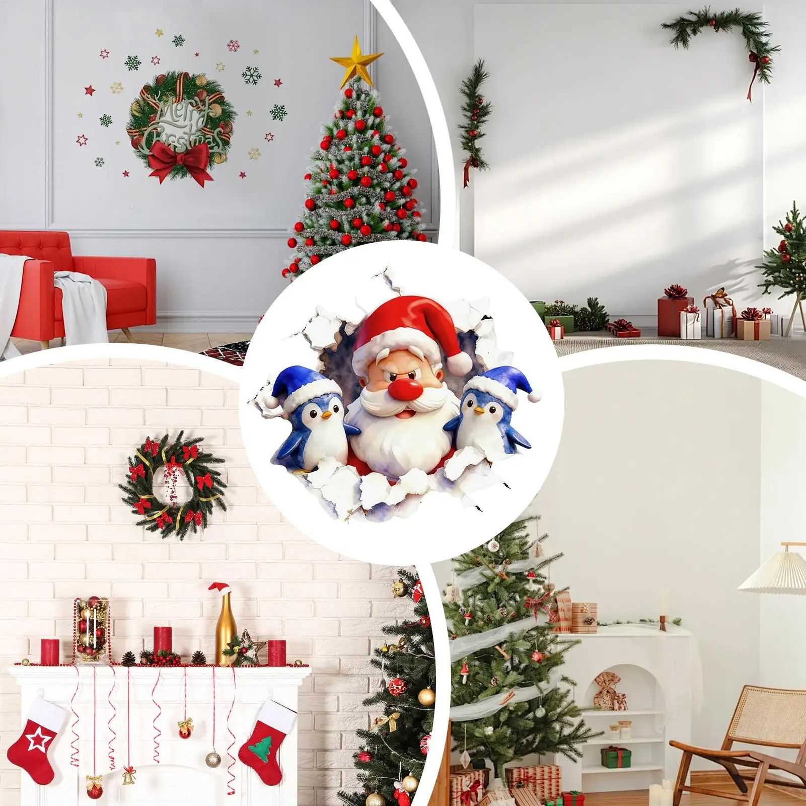 3D Wall Breaking Santa Claus Christmas Sticker